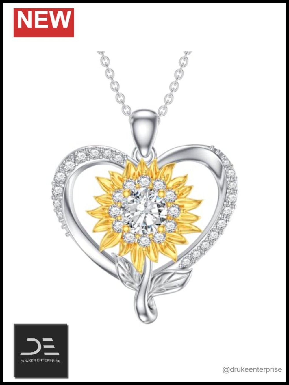 Moissanite Heart Sunflower Necklace 925 Sterling Silver 18k Gold Plated Pendant